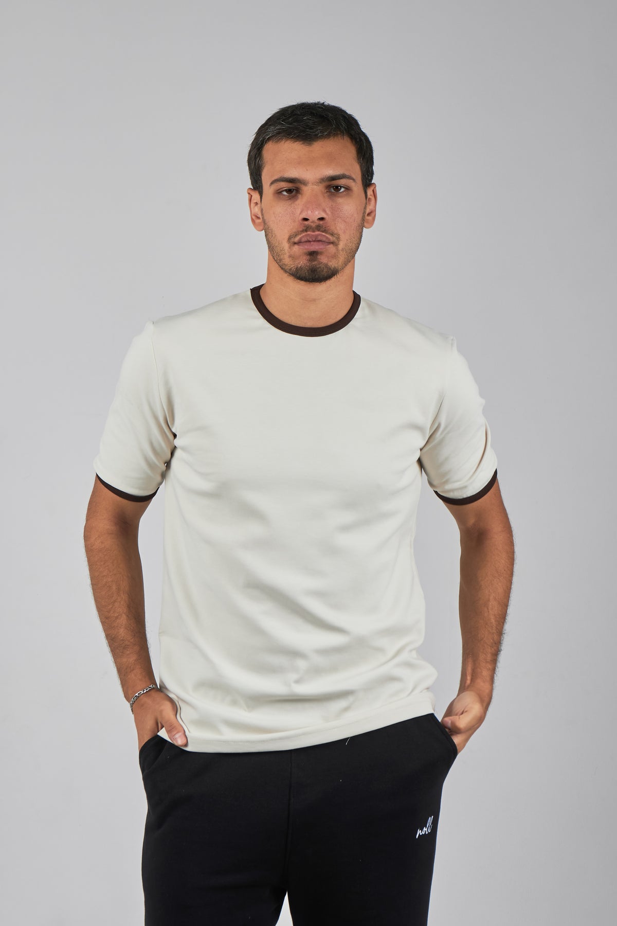 NOLL Ringer Tee – Off White / Brown